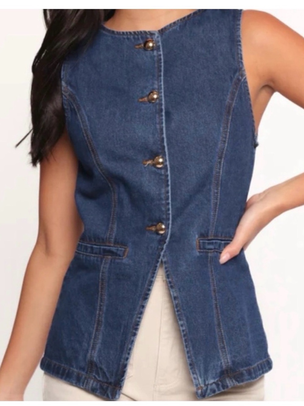 Sincerely Jules Fitted Blue Denim Vest Medium EUC
